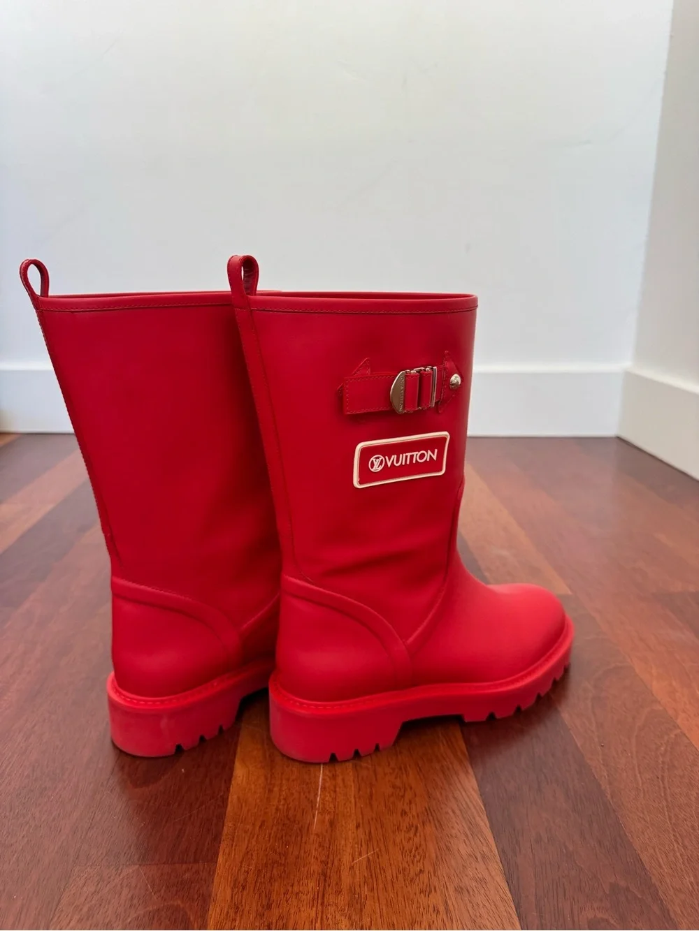Louis Vuitton Red Mid-Calf Rubber Boots